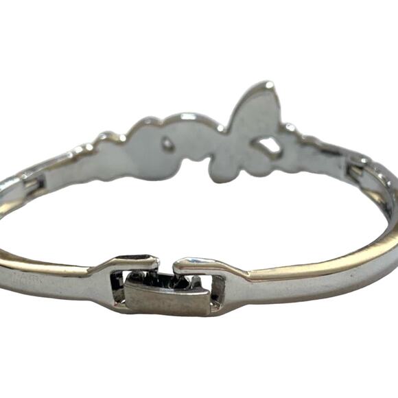 Butterfly Silver Rhinestone Bangle Bracelet - Picture 4 of 4